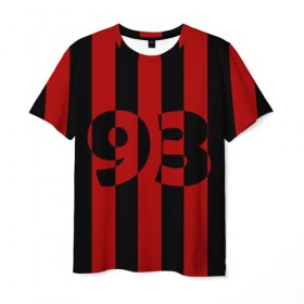 Мужская футболка 3D с принтом Номер 93 в Екатеринбурге, 100% полиэфир | прямой крой, круглый вырез горловины, длина до линии бедер | 93 | зож | крутой | модный | номер | полосатый | полоски | спорт | спортивный | футбол | хоккей