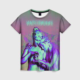 Женская футболка 3D с принтом Vaporwave статуя в Екатеринбурге, 100% полиэфир ( синтетическое хлопкоподобное полотно) | прямой крой, круглый вырез горловины, длина до линии бедер | 2к17 | iwkyasap | vaporwave | мода | музыка vaporwave | статуя | стиль | хайп
