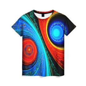 Женская футболка 3D с принтом Двойной фрактал в Екатеринбурге, 100% полиэфир ( синтетическое хлопкоподобное полотно) | прямой крой, круглый вырез горловины, длина до линии бедер | абстракция | цветные | яркие