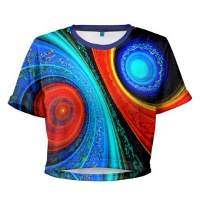 Женская футболка 3D укороченная с принтом Двойной фрактал в Екатеринбурге, 100% полиэстер | круглая горловина, длина футболки до линии талии, рукава с отворотами | абстракция | цветные | яркие