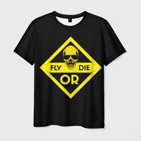 Мужская футболка 3D с принтом FORD в Екатеринбурге, 100% полиэфир | прямой крой, круглый вырез горловины, длина до линии бедер | die | fly | mustache | or | skull | yellow | желтый | летай или умри | усы | череп