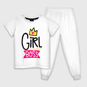 Детская пижама хлопок с принтом Girl Boss в Екатеринбурге, 100% хлопок |  брюки и футболка прямого кроя, без карманов, на брюках мягкая резинка на поясе и по низу штанин
 | девочка | девчачья