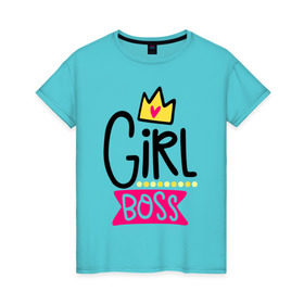 Женская футболка хлопок с принтом Girl Boss в Екатеринбурге, 100% хлопок | прямой крой, круглый вырез горловины, длина до линии бедер, слегка спущенное плечо | девочка | девчачья