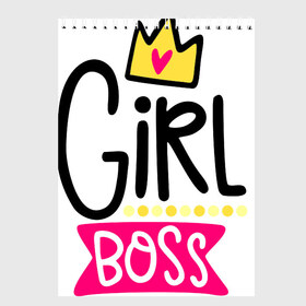 Скетчбук с принтом Girl Boss в Екатеринбурге, 100% бумага
 | 48 листов, плотность листов — 100 г/м2, плотность картонной обложки — 250 г/м2. Листы скреплены сверху удобной пружинной спиралью | девочка | девчачья