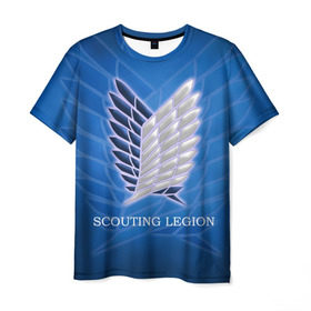 Мужская футболка 3D с принтом Scouting Legion в Екатеринбурге, 100% полиэфир | прямой крой, круглый вырез горловины, длина до линии бедер | attack on titan | wings | атака титанов | крылья свободы