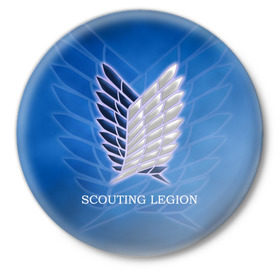 Значок с принтом Scouting Legion в Екатеринбурге,  металл | круглая форма, металлическая застежка в виде булавки | attack on titan | wings | атака титанов | крылья свободы