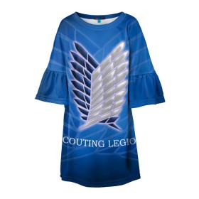 Детское платье 3D с принтом Scouting Legion в Екатеринбурге, 100% полиэстер | прямой силуэт, чуть расширенный к низу. Круглая горловина, на рукавах — воланы | attack on titan | wings | атака титанов | крылья свободы
