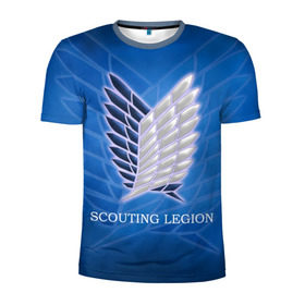 Мужская футболка 3D спортивная с принтом Scouting Legion в Екатеринбурге, 100% полиэстер с улучшенными характеристиками | приталенный силуэт, круглая горловина, широкие плечи, сужается к линии бедра | attack on titan | wings | атака титанов | крылья свободы