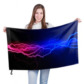 Флаг 3D с принтом Столкновение энергии в Екатеринбурге, 100% полиэстер | плотность ткани — 95 г/м2, размер — 67 х 109 см. Принт наносится с одной стороны | молния | разряд | электричество | яркий