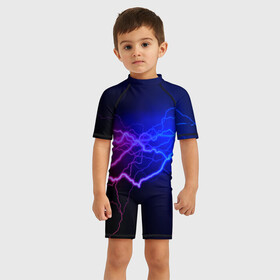 Детский купальный костюм 3D с принтом Столкновение энергии в Екатеринбурге, Полиэстер 85%, Спандекс 15% | застежка на молнии на спине | молния | разряд | электричество | яркий