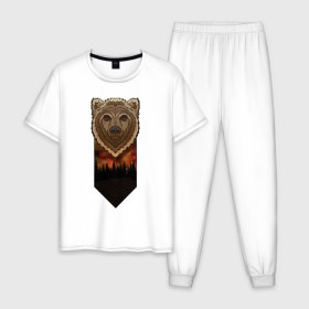 Мужская пижама хлопок с принтом Космический медведь в Екатеринбурге, 100% хлопок | брюки и футболка прямого кроя, без карманов, на брюках мягкая резинка на поясе и по низу штанин
 | Тематика изображения на принте: 