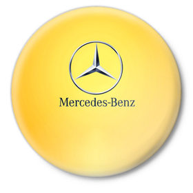 Значок с принтом Yellow Benz в Екатеринбурге,  металл | круглая форма, металлическая застежка в виде булавки | car | mercedes | авто | мерседес