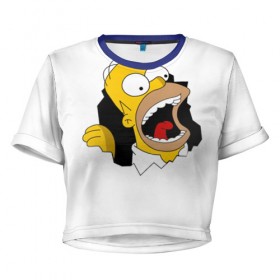 Женская футболка 3D укороченная с принтом The Simpsons в Екатеринбурге, 100% полиэстер | круглая горловина, длина футболки до линии талии, рукава с отворотами | гомер | крик | симпсоны | спрингфилд