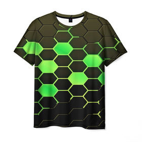 Мужская футболка 3D с принтом Кислотные соты в Екатеринбурге, 100% полиэфир | прямой крой, круглый вырез горловины, длина до линии бедер | technology | кислотный | паттерн | соты | яркий