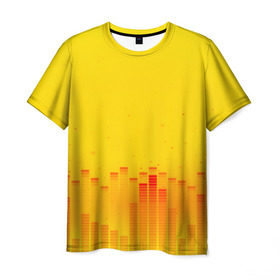 Мужская футболка 3D с принтом Эквалайзер звука в Екатеринбурге, 100% полиэфир | прямой крой, круглый вырез горловины, длина до линии бедер | color | colour | light | lights | shine | блеск | желтый | свет | солнечный свет