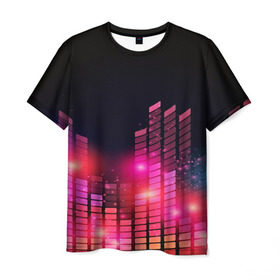 Мужская футболка 3D с принтом Equalizer light в Екатеринбурге, 100% полиэфир | прямой крой, круглый вырез горловины, длина до линии бедер | color | colour | glim | glow | light | lights | shine | world