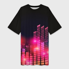 Платье-футболка 3D с принтом Equalizer light в Екатеринбурге,  |  | color | colour | glim | glow | light | lights | shine | world
