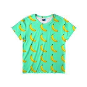 Детская футболка 3D с принтом Banana в Екатеринбурге, 100% гипоаллергенный полиэфир | прямой крой, круглый вырез горловины, длина до линии бедер, чуть спущенное плечо, ткань немного тянется | Тематика изображения на принте: banana | fruits | vegan | vegetables | vegetarian | банан | веган | вегетарианство | еда | овощи | фрукты