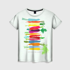 Женская футболка 3D с принтом Feel Good в Екатеринбурге, 100% полиэфир ( синтетическое хлопкоподобное полотно) | прямой крой, круглый вырез горловины, длина до линии бедер | fruits | vegan | vegetables | vegetarian | веган | вегетарианство | еда | овощи | фрукты