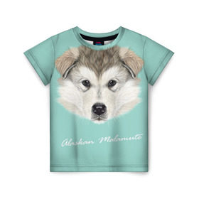 Детская футболка 3D с принтом Alaskan Malamute в Екатеринбурге, 100% гипоаллергенный полиэфир | прямой крой, круглый вырез горловины, длина до линии бедер, чуть спущенное плечо, ткань немного тянется | alaskan malamute | dog | puppy | маламут | собака | хаски | щенок