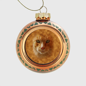 Стеклянный ёлочный шар с принтом Рыжий котик в Екатеринбурге, Стекло | Диаметр: 80 мм | животные | кот | котенок | котик | кошка | мордочка | рыжий