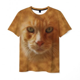 Мужская футболка 3D с принтом Рыжий котик в Екатеринбурге, 100% полиэфир | прямой крой, круглый вырез горловины, длина до линии бедер | животные | кот | котенок | котик | кошка | мордочка | рыжий