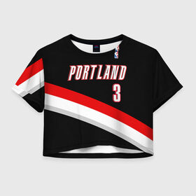 Женская футболка 3D укороченная с принтом Форма Portland Trail Blazers чёрная в Екатеринбурге, 100% полиэстер | круглая горловина, длина футболки до линии талии, рукава с отворотами | nba