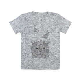 Детская футболка хлопок с принтом Мечтатель в Екатеринбурге, 100% хлопок | круглый вырез горловины, полуприлегающий силуэт, длина до линии бедер | воздушный | дзенарт | кот | мечта | принт | раскраска | рыба | рыбки | черно белый