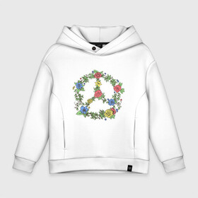 Детское худи Oversize хлопок с принтом peace flowers в Екатеринбурге, френч-терри — 70% хлопок, 30% полиэстер. Мягкий теплый начес внутри —100% хлопок | боковые карманы, эластичные манжеты и нижняя кромка, капюшон на магнитной кнопке | Тематика изображения на принте: flowers | peace | мир | цветы