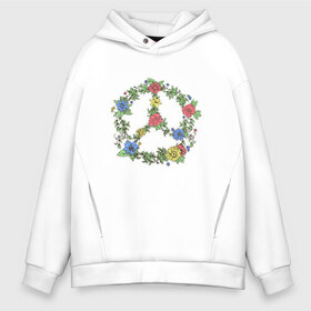 Мужское худи Oversize хлопок с принтом peace flowers в Екатеринбурге, френч-терри — 70% хлопок, 30% полиэстер. Мягкий теплый начес внутри —100% хлопок | боковые карманы, эластичные манжеты и нижняя кромка, капюшон на магнитной кнопке | Тематика изображения на принте: flowers | peace | мир | цветы