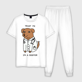 Мужская пижама хлопок с принтом Dogtor в Екатеринбурге, 100% хлопок | брюки и футболка прямого кроя, без карманов, на брюках мягкая резинка на поясе и по низу штанин
 | Тематика изображения на принте: dogtor | догтор | доктор | собака