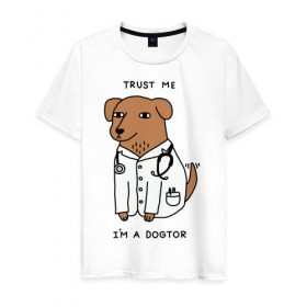 Мужская футболка хлопок с принтом Dogtor в Екатеринбурге, 100% хлопок | прямой крой, круглый вырез горловины, длина до линии бедер, слегка спущенное плечо. | dogtor | догтор | доктор | собака