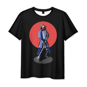 Мужская футболка 3D с принтом Самурай, японское солнце в Екатеринбурге, 100% полиэфир | прямой крой, круглый вырез горловины, длина до линии бедер | азия | воин | катана | меч | сегун | сэнсэй | харакири | честь | японец | япония