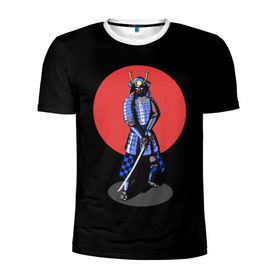 Мужская футболка 3D спортивная с принтом Самурай, японское солнце в Екатеринбурге, 100% полиэстер с улучшенными характеристиками | приталенный силуэт, круглая горловина, широкие плечи, сужается к линии бедра | азия | воин | катана | меч | сегун | сэнсэй | харакири | честь | японец | япония