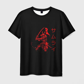 Мужская футболка 3D с принтом Японские иероглифы - самурай в Екатеринбурге, 100% полиэфир | прямой крой, круглый вырез горловины, длина до линии бедер | азия | воин | катана | меч | сегун | сэнсэй | харакири | честь | японец | япония