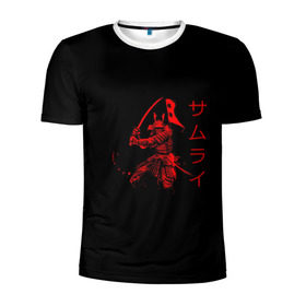 Мужская футболка 3D спортивная с принтом Японские иероглифы - самурай в Екатеринбурге, 100% полиэстер с улучшенными характеристиками | приталенный силуэт, круглая горловина, широкие плечи, сужается к линии бедра | азия | воин | катана | меч | сегун | сэнсэй | харакири | честь | японец | япония