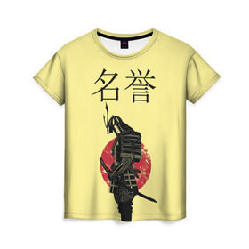 Женская футболка 3D с принтом Японский самурай (честь) в Екатеринбурге, 100% полиэфир ( синтетическое хлопкоподобное полотно) | прямой крой, круглый вырез горловины, длина до линии бедер | meiyo | самурай | япония