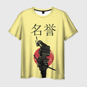 Мужская футболка 3D с принтом Японский самурай (честь) в Екатеринбурге, 100% полиэфир | прямой крой, круглый вырез горловины, длина до линии бедер | Тематика изображения на принте: meiyo | самурай | япония