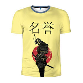 Мужская футболка 3D спортивная с принтом Японский самурай (честь) в Екатеринбурге, 100% полиэстер с улучшенными характеристиками | приталенный силуэт, круглая горловина, широкие плечи, сужается к линии бедра | Тематика изображения на принте: meiyo | самурай | япония