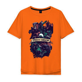 Мужская футболка хлопок Oversize с принтом Darkest Dungeon в Екатеринбурге, 100% хлопок | свободный крой, круглый ворот, “спинка” длиннее передней части | Тематика изображения на принте: darkest dungeon | замок | игра | логотип | рыцарь | темные подземелья | тьма | череп | чумной доктор