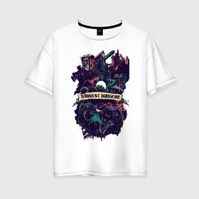 Женская футболка хлопок Oversize с принтом Darkest Dungeon в Екатеринбурге, 100% хлопок | свободный крой, круглый ворот, спущенный рукав, длина до линии бедер
 | darkest dungeon | замок | игра | логотип | рыцарь | темные подземелья | тьма | череп | чумной доктор