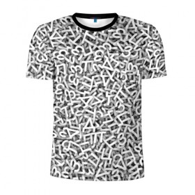 Мужская футболка 3D спортивная с принтом Узор из букв в Екатеринбурге, 100% полиэстер с улучшенными характеристиками | приталенный силуэт, круглая горловина, широкие плечи, сужается к линии бедра | Тематика изображения на принте: алфавит | белый | буквы | паттерн | текстура