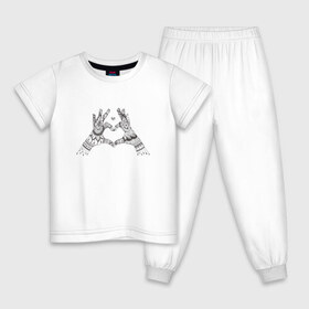 Детская пижама хлопок с принтом Сердечко в Екатеринбурге, 100% хлопок |  брюки и футболка прямого кроя, без карманов, на брюках мягкая резинка на поясе и по низу штанин
 | дзентангл | дудлы | пальцы | раскраска | руки | ручная графика | сердечко | узоры | черно белое