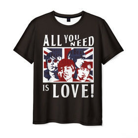 Мужская футболка 3D с принтом All You Need Is Love в Екатеринбурге, 100% полиэфир | прямой крой, круглый вырез горловины, длина до линии бедер | all | beatles | is | love | need | rock | you | битлз | ленон | любовь | музыка | о.м.с.к. | рок