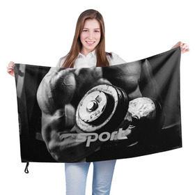Флаг 3D с принтом Гиря и мышцы в Екатеринбурге, 100% полиэстер | плотность ткани — 95 г/м2, размер — 67 х 109 см. Принт наносится с одной стороны | crossfit | атлетика | гантель | качалка | качок | кроссфит | мускулы | мышцы | сила | спортсмен | тяжелая