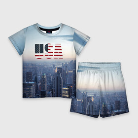 Детский костюм с шортами 3D с принтом Город New York в Екатеринбурге,  |  | Тематика изображения на принте: new york | америка | бейсбол | буквы n y | город | классная | логотип | мегаполис | надпись | нью йорк | нью йорк янкиз | прикольная картинка | сша | штаты | я люблю красивая | янки