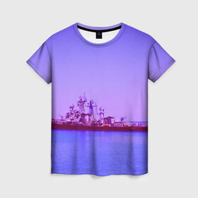 Женская футболка 3D с принтом Сторожевой корабль в Екатеринбурге, 100% полиэфир ( синтетическое хлопкоподобное полотно) | прямой крой, круглый вырез горловины, длина до линии бедер | 3d | blue | боевой | брызги | вмф | вода | военный | волны | исторический | капли | корабль | лето | море | моряк | океан | природа | ракеты | силовые структуры | шторм
