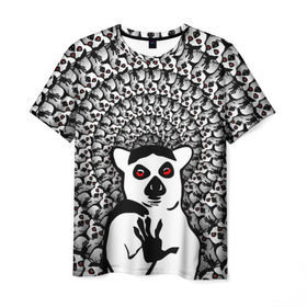 Мужская футболка 3D с принтом Абсолютное збогойствие в Екатеринбурге, 100% полиэфир | прямой крой, круглый вырез горловины, длина до линии бедер | баян | внушение | гипноз | лемур | мадагаскар | мем | спокойствие | узбагойся | фрактал