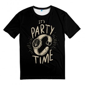 Мужская футболка 3D с принтом Party time в Екатеринбурге, 100% полиэфир | прямой крой, круглый вырез горловины, длина до линии бедер | 
