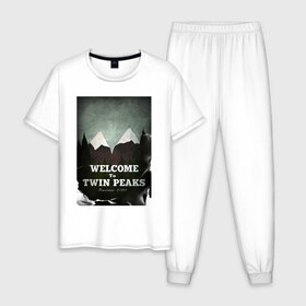 Мужская пижама хлопок с принтом Twin Peaks в Екатеринбурге, 100% хлопок | брюки и футболка прямого кроя, без карманов, на брюках мягкая резинка на поясе и по низу штанин
 | twin peaks | дэвид линч | лес | лора палмер | сова | твин пикс | туман